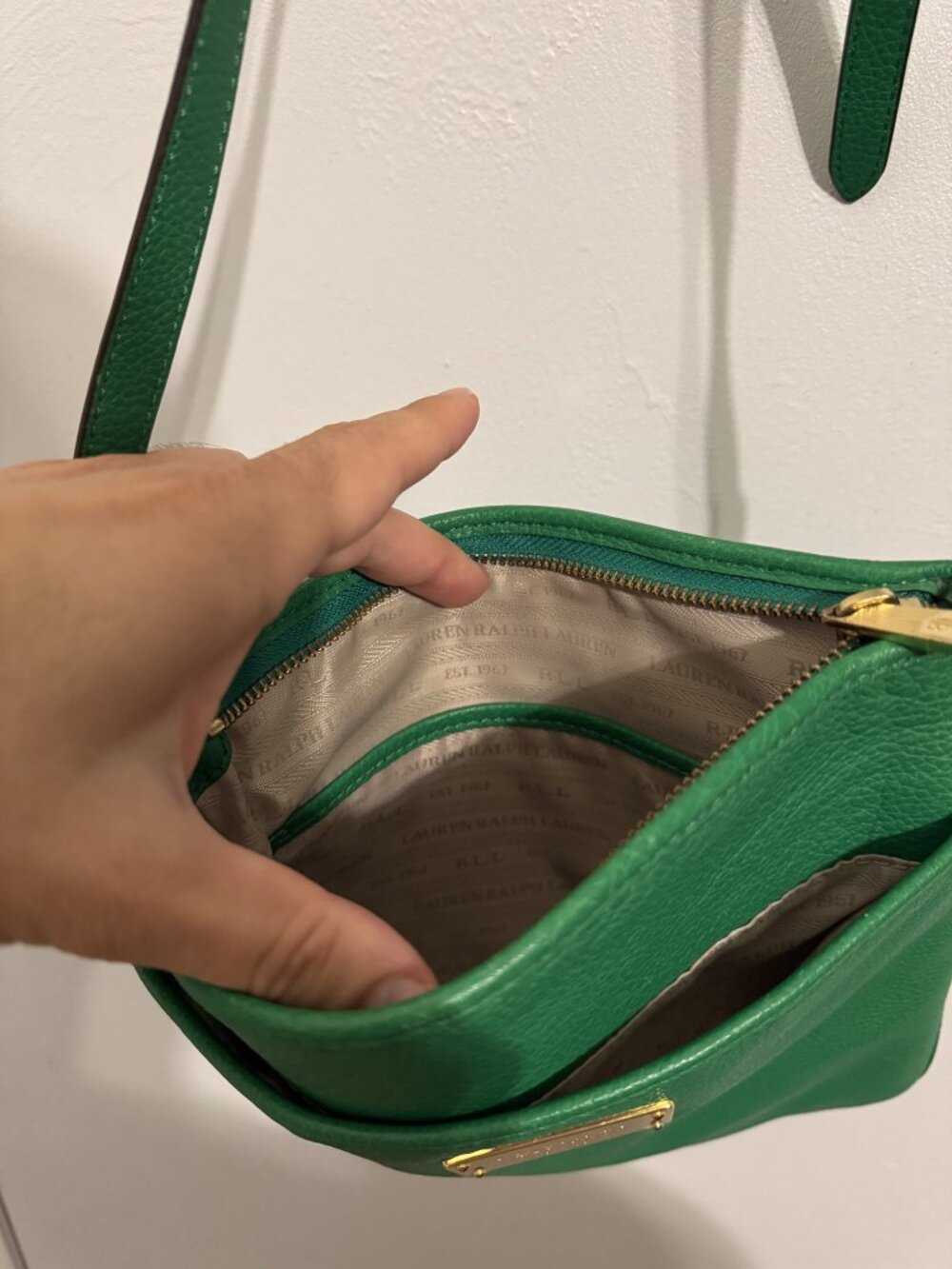 Lauren Ralph Lauren Green Pebbled Leather Crossbody Bag - Picture 5 of 5
